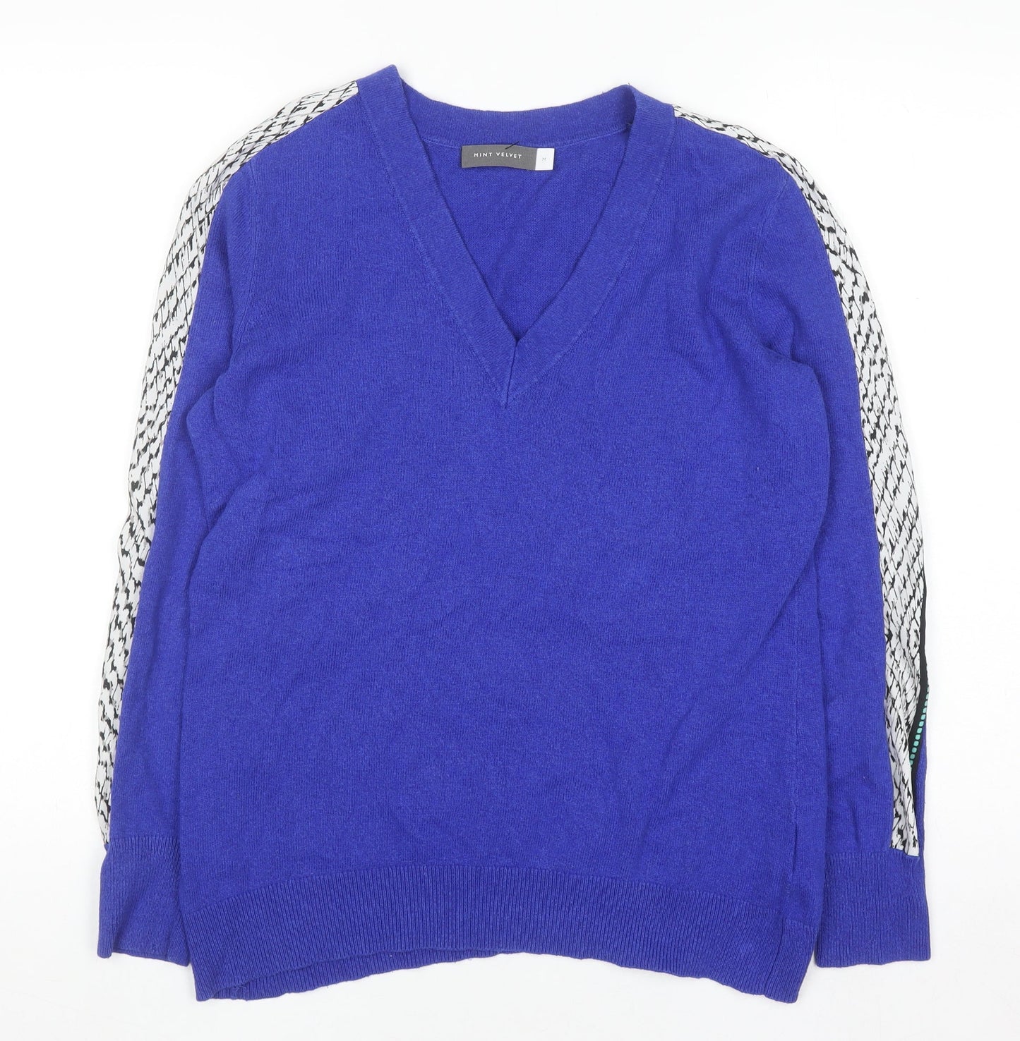 Mint Velvet Women's Blue V-Neck Knit Jumper Size M