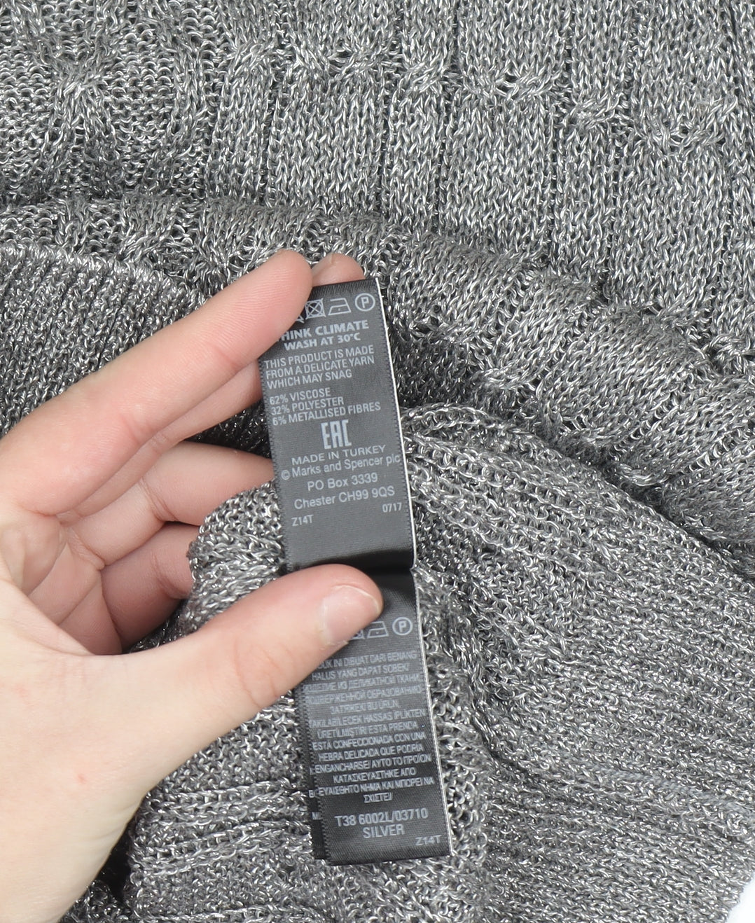 Marks and Spencer Women’s Silver Cable-Knit Pullover Jumper Size 18