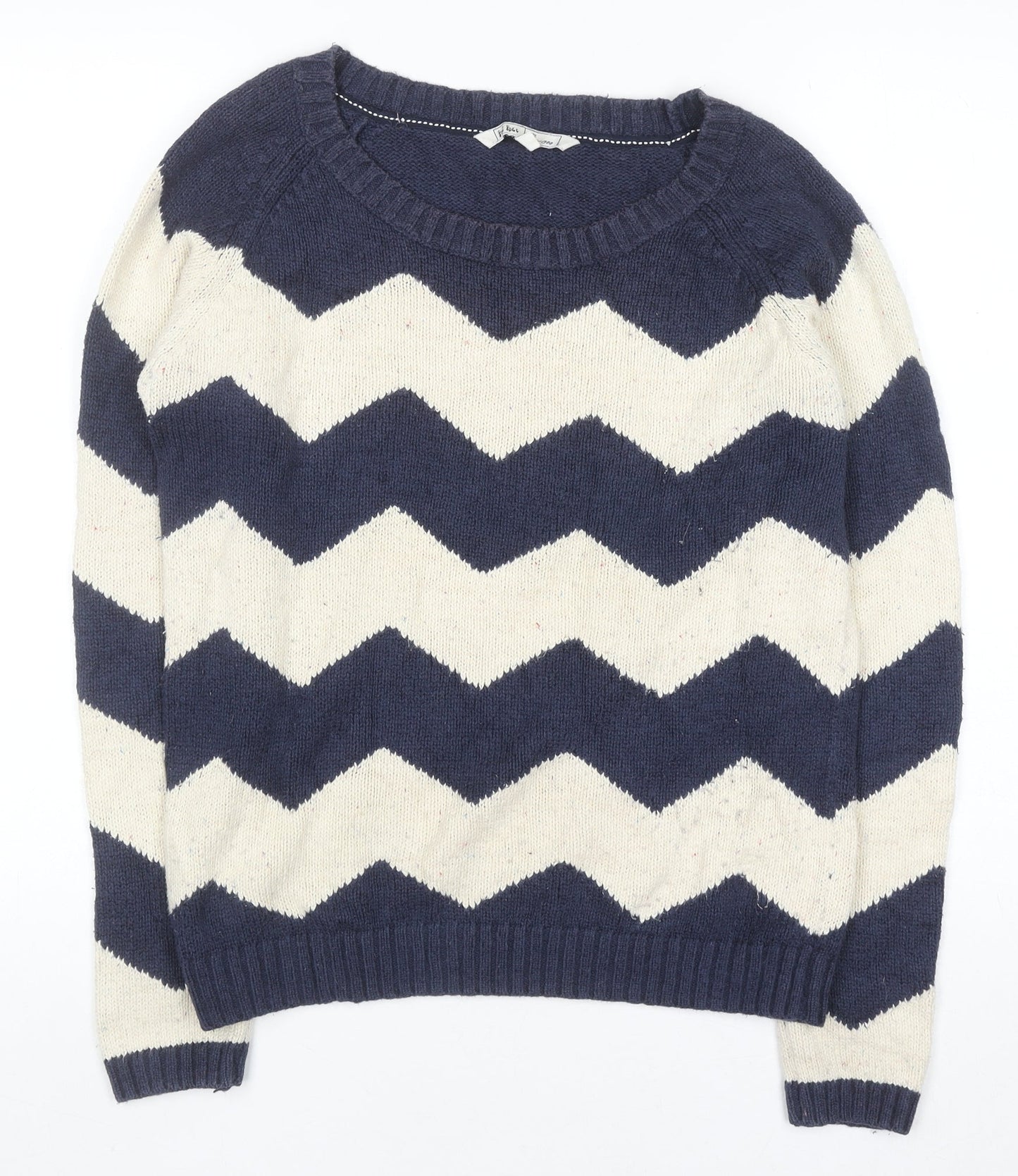 Fat Face Women's Blue & Cream Chevron Knit Jumper Size 12