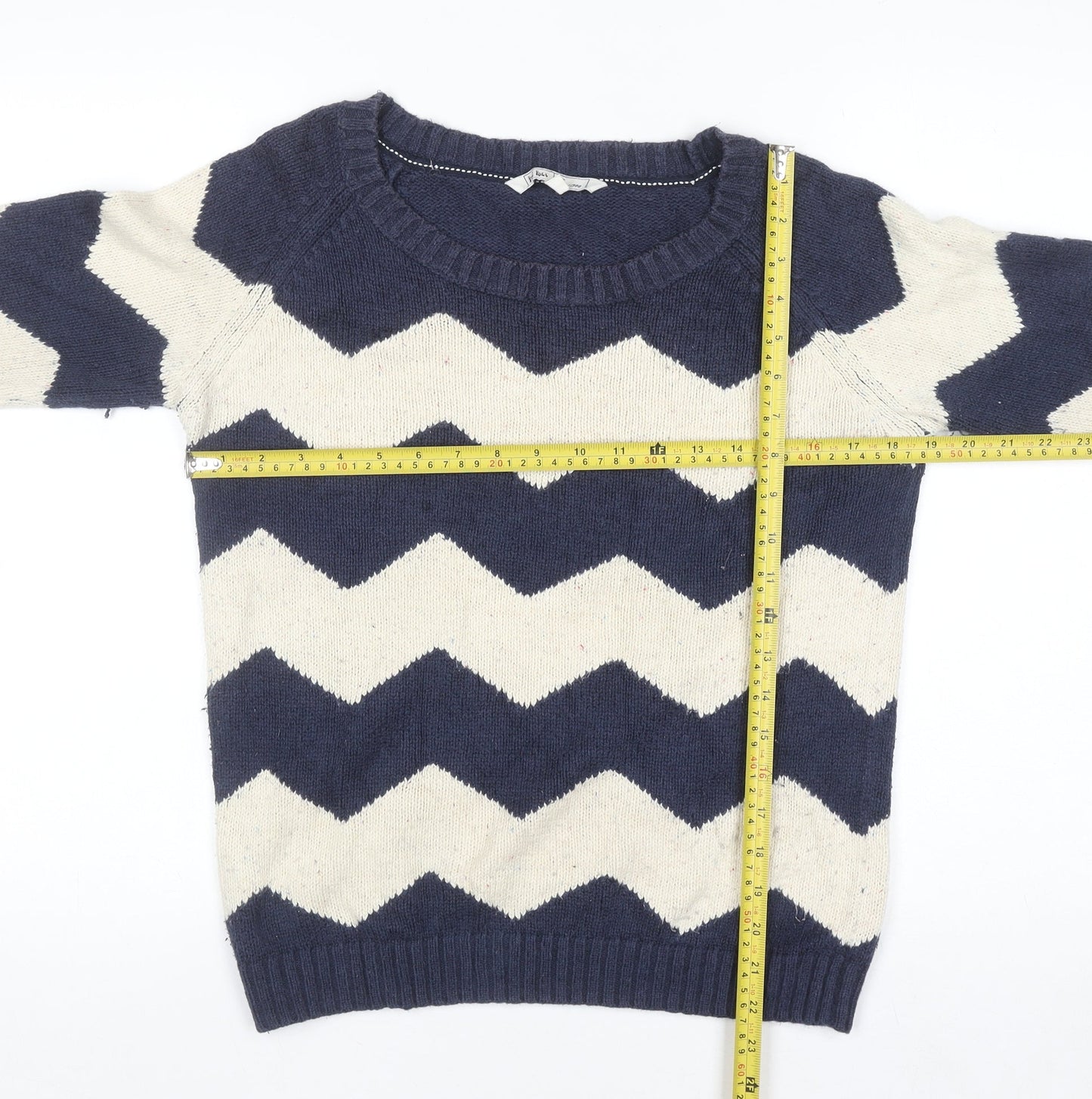 Fat Face Women's Blue & Cream Chevron Knit Jumper Size 12