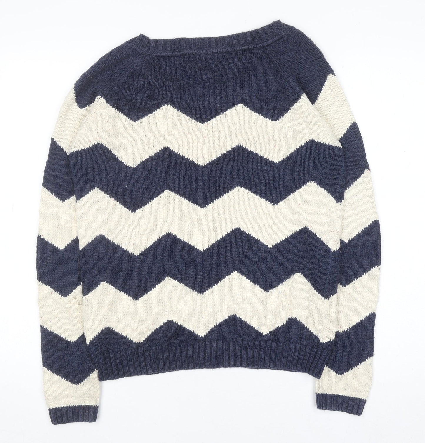 Fat Face Women's Blue & Cream Chevron Knit Jumper Size 12