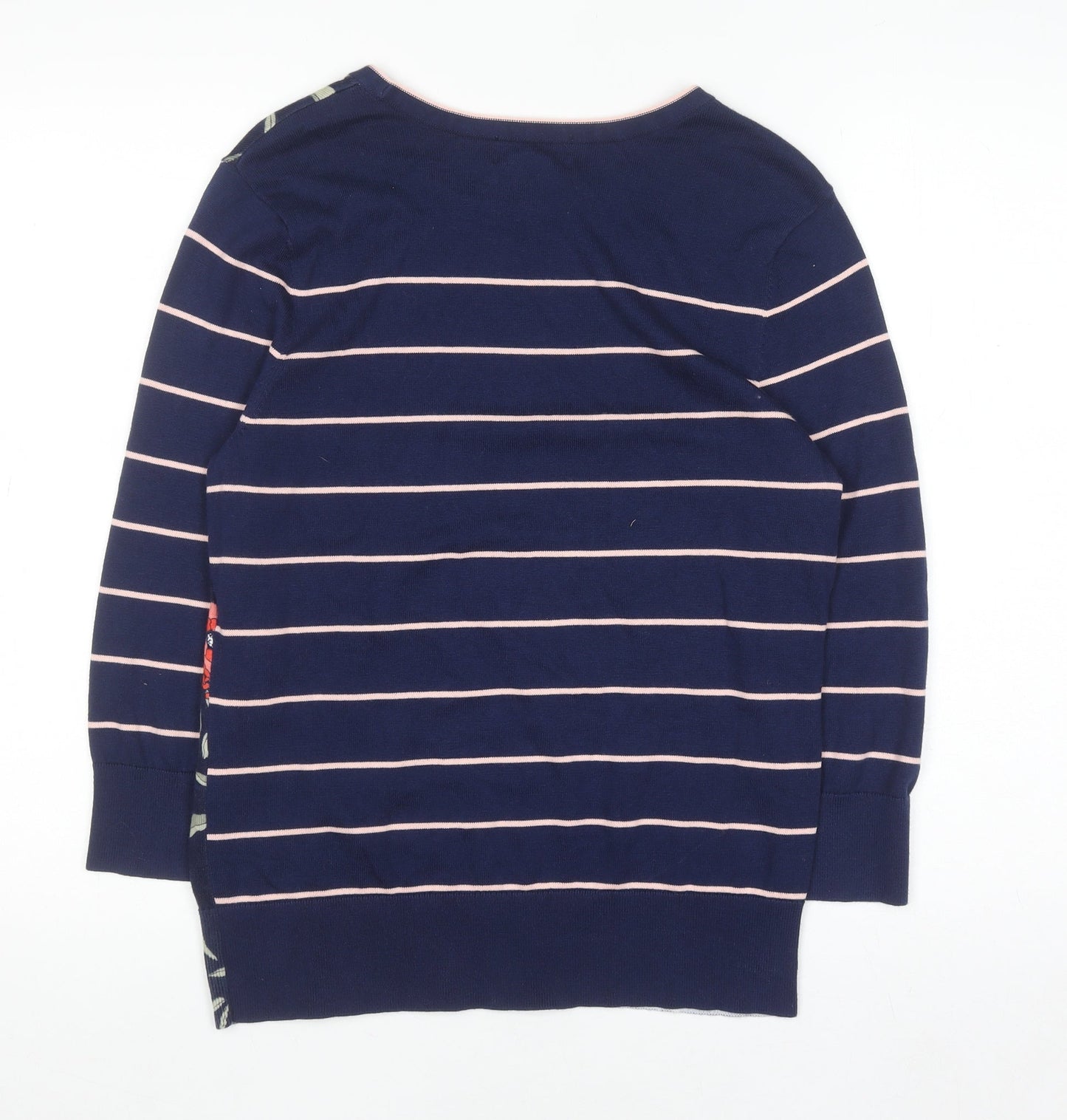 Lands' End Women's Blue Floral & Stripe Cotton Pullover Jumper L
