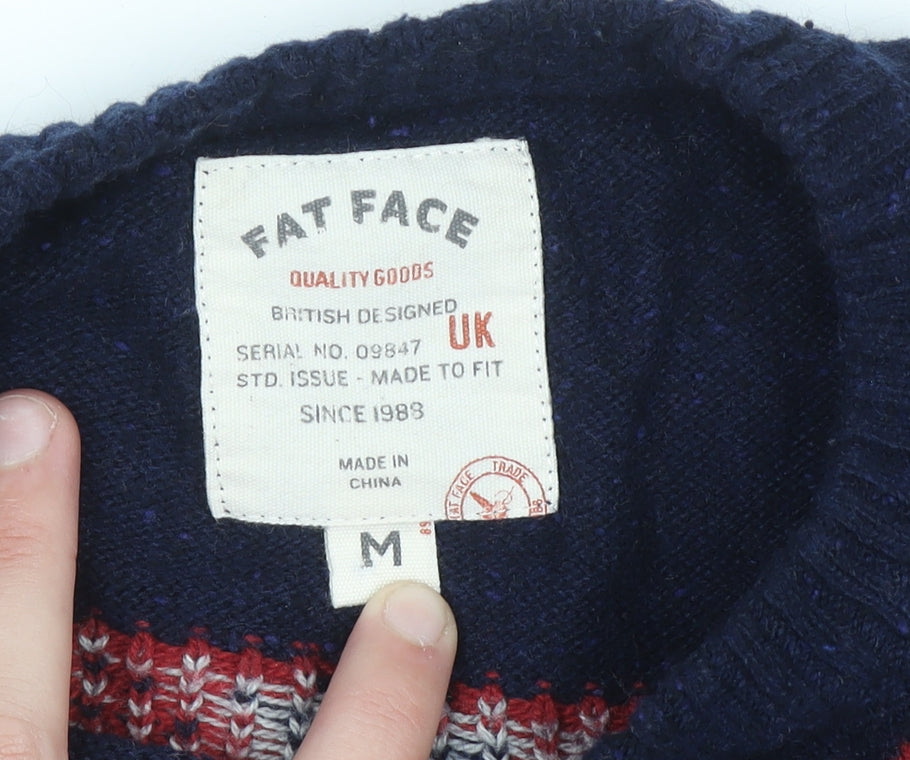 Fat Face Men's Grey Fair Isle Wool Blend Jumper Size M