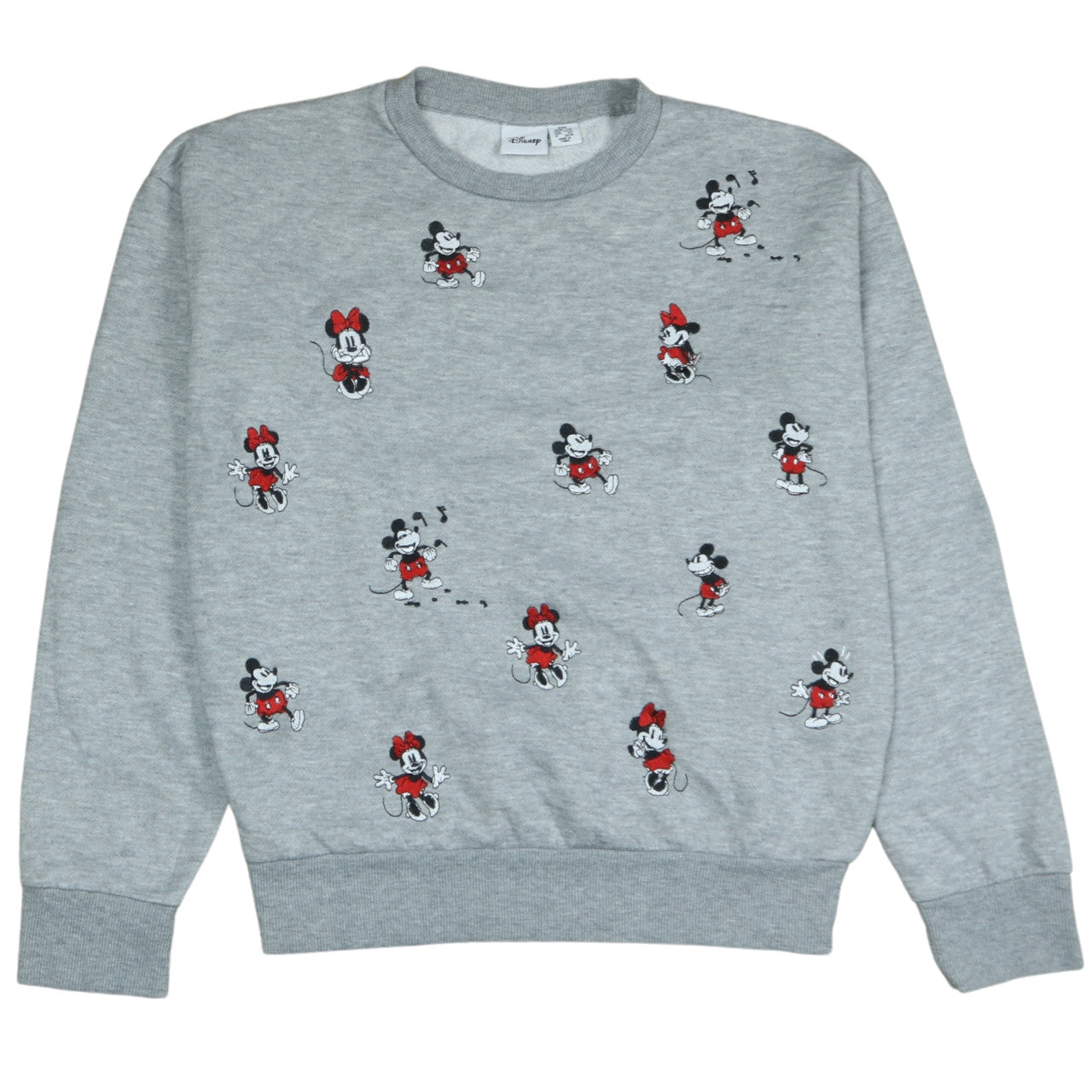 Disney Womens Grey Mickey & Minnie Sweatshirt 2XS Crew Neck Pullover