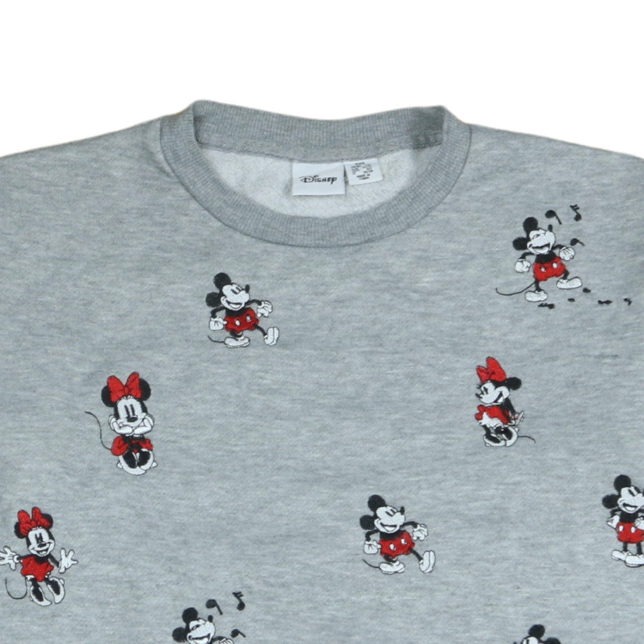 Disney Womens Grey Mickey & Minnie Sweatshirt 2XS Crew Neck Pullover