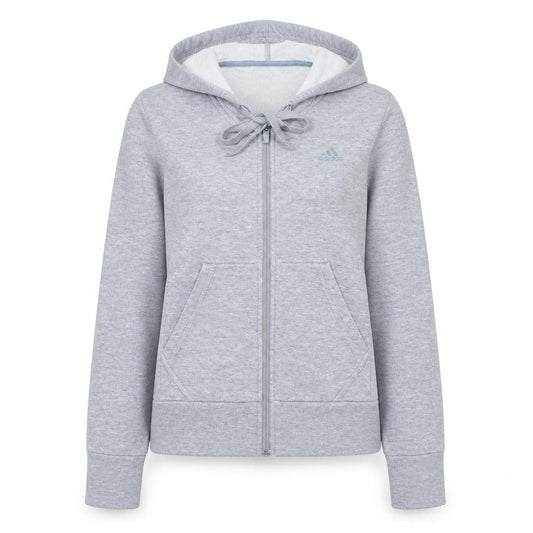 Adidas Women Grey Full Zip Hoodie Size 12 Essentials Cotton