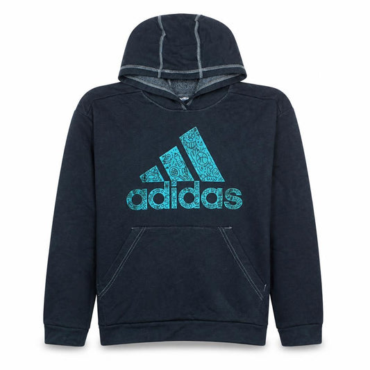 Adidas Womens Black Pullover Hoodie Size 10 Logo Graphic Cotton Blend