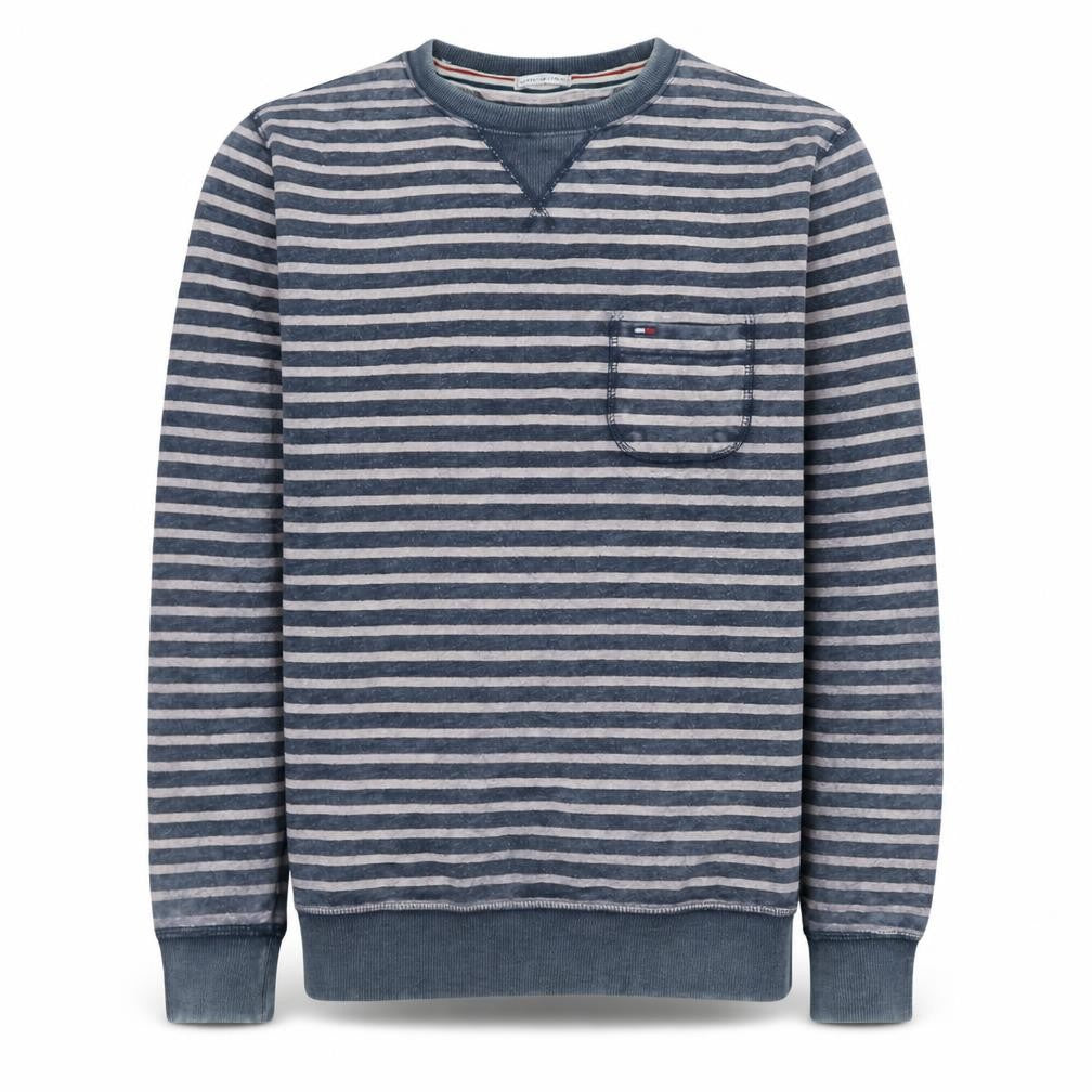 Hilfiger Denim Men's Blue Striped Crew Neck Pullover Sweatshirt M