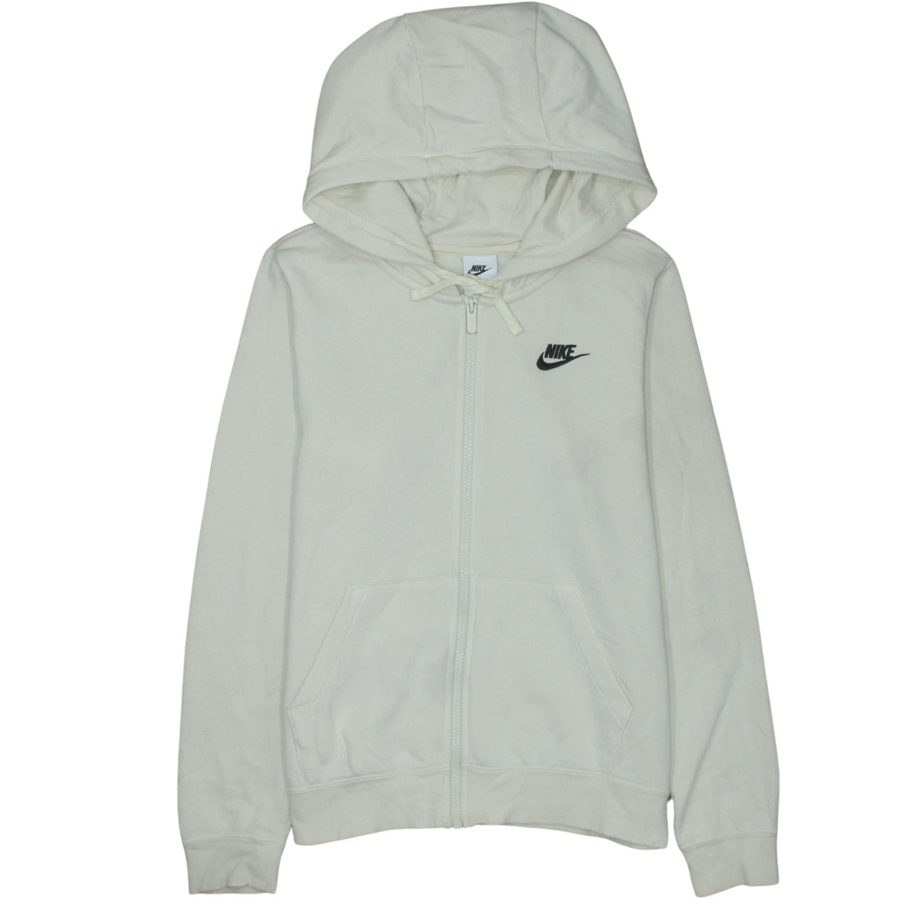 Nike Women Beige Full Zip Hoodie Small Hooded Cotton Blend