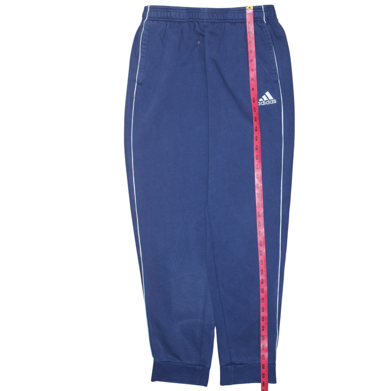 Adidas Men Blue L Track Pants Fleece Regular Fit Side Stripe Sportswear