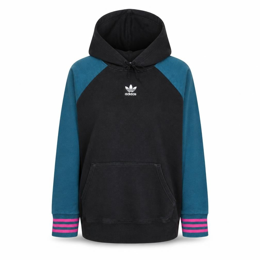 Adidas Womens Black Blue Hoodie Size 10 Pullover Cotton Logo