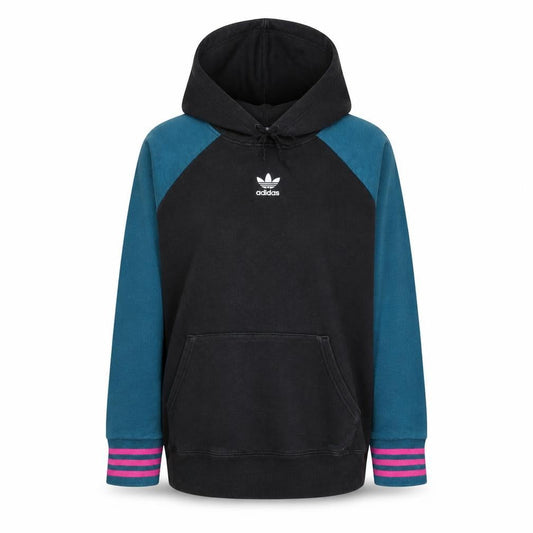 Adidas Womens Black Blue Hoodie Size 10 Pullover Cotton Logo