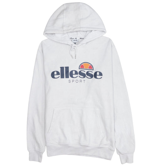 Ellesse Women White Hoodie UK 12 Pullover Cotton Blend Casual