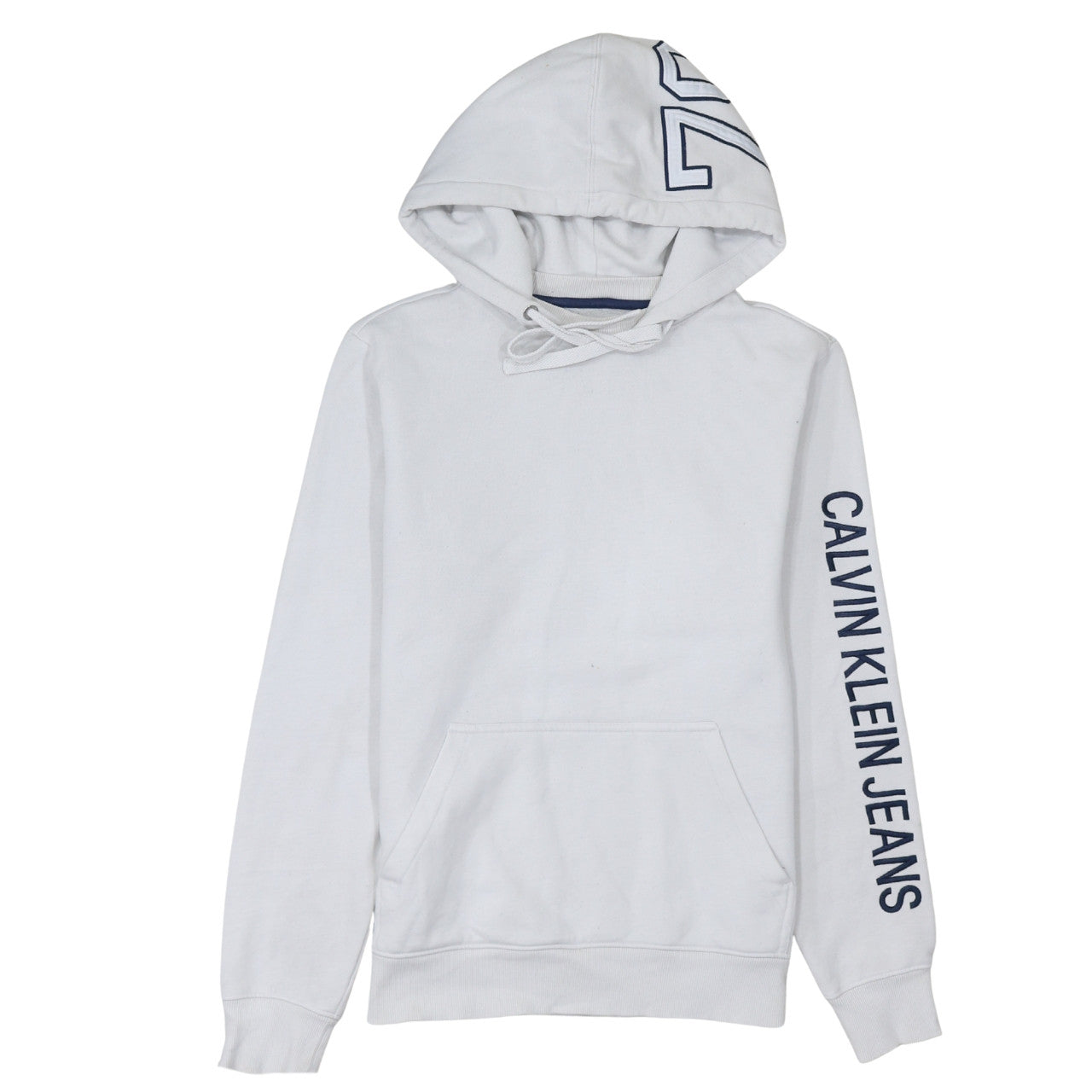 Calvin Klein Jeans Men's White Pullover Hoodie Size S Logo Sleeve