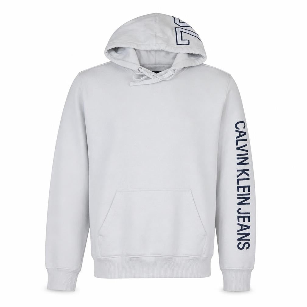 Calvin Klein Jeans Men's White Pullover Hoodie Size S Logo Sleeve