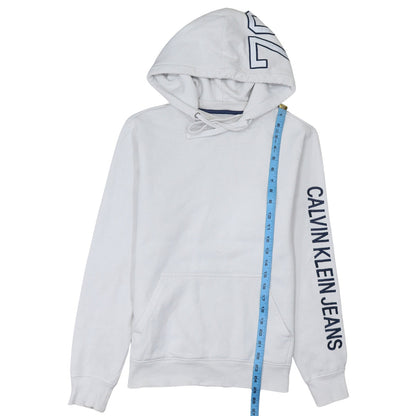 Calvin Klein Jeans Men's White Pullover Hoodie Size S Logo Sleeve
