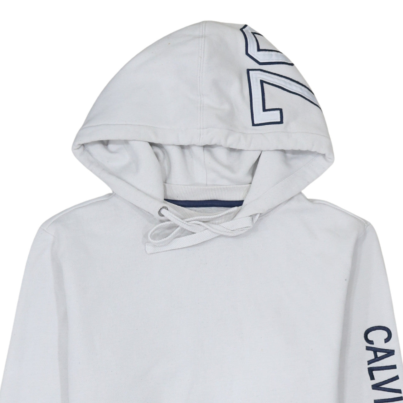 Calvin Klein Jeans Men's White Pullover Hoodie Size S Logo Sleeve