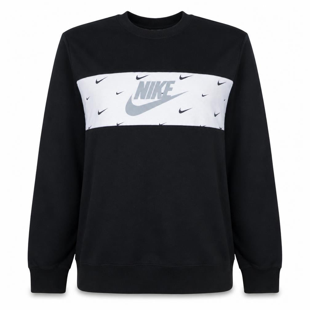 Nike Women's Black White Logo Crew Neck Pullover Sweatshirt L