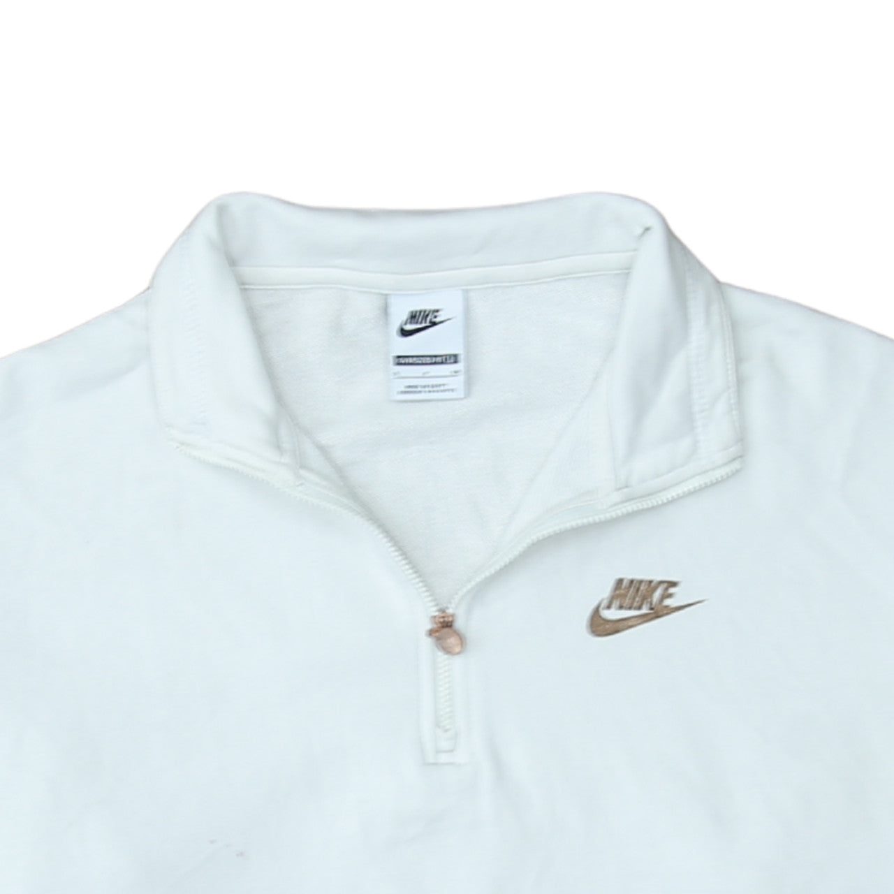 Nike Women White 1/4 Zip Oversized Pullover Sweatshirt Small