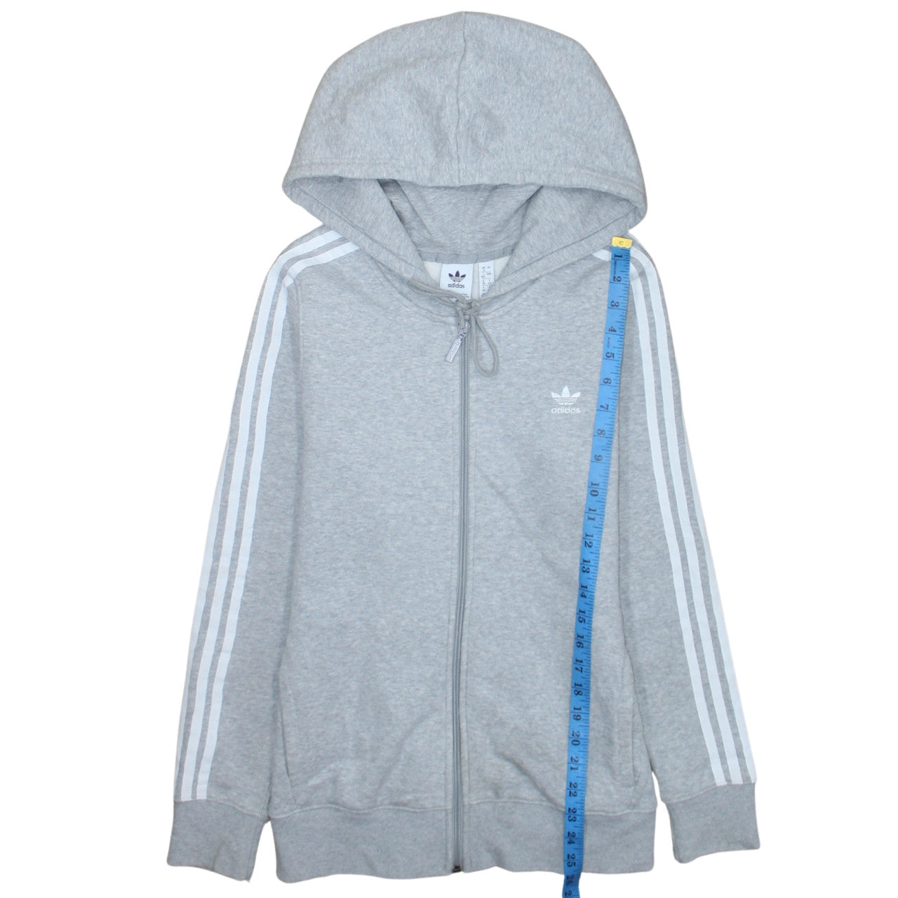 Adidas Womens Grey Full Zip Hoodie Size 12 Classic 3-Stripes