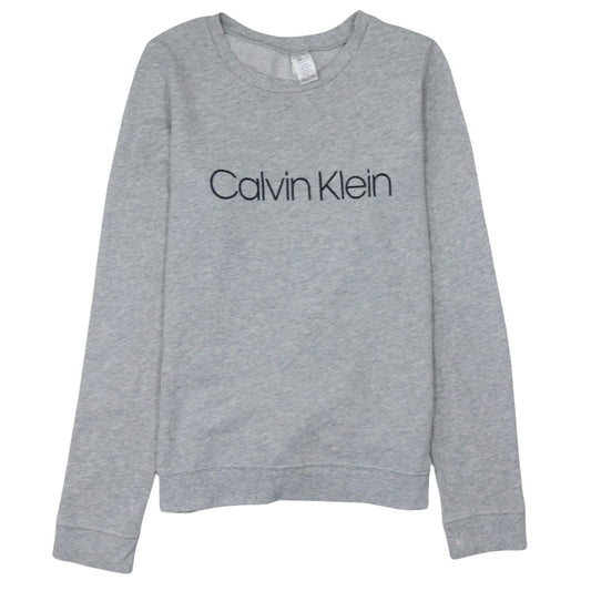 Calvin Klein Women Grey Pullover Sweatshirt S Logo Crew Neck