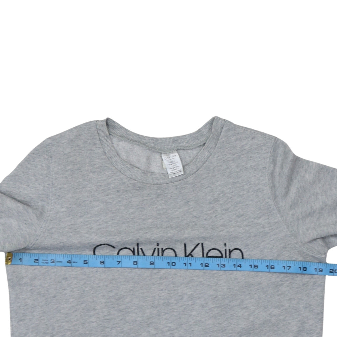 Calvin Klein Women Grey Pullover Sweatshirt S Logo Crew Neck