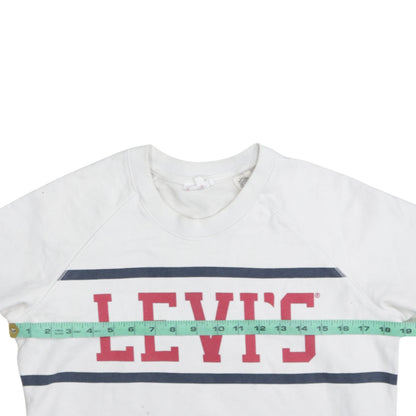 Levi's Men's White Red Logo Crew Neck Pullover Sweatshirt M