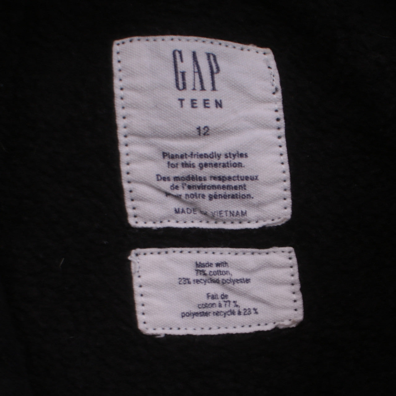 GAP Boys Black Pullover Hoodie Size 12 Cotton Blend Casual Sweatshirt