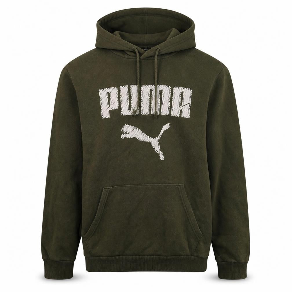 Puma Men's Green Pullover Hoodie Small Graphic Logo Sweatshirt