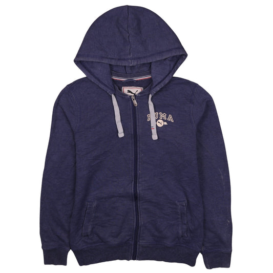 Puma Women Blue Full Zip Hoodie Size 12 Cotton Blend Casual