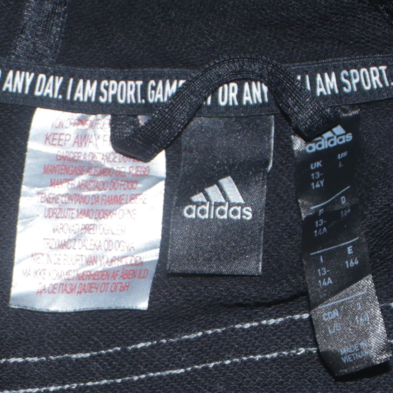 Adidas Boys Black Full Zip Hoodie Size 13-14 Years Lined Hooded Top