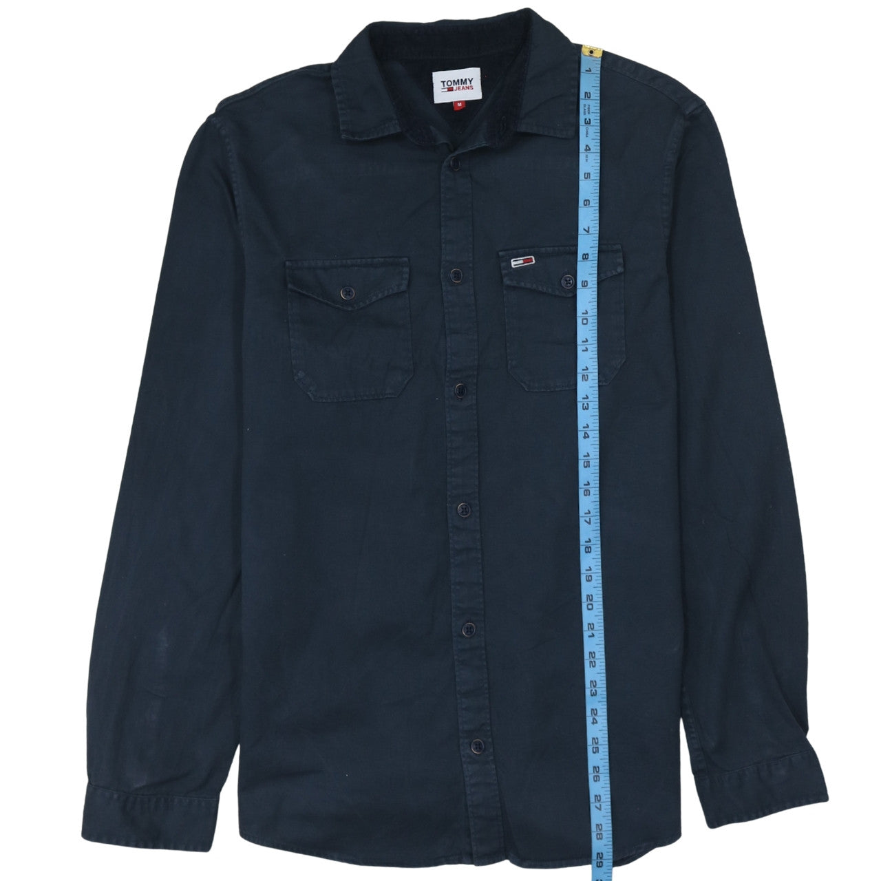 Tommy Jeans Men's Blue Cotton Long Sleeve Button-Up Shirt M