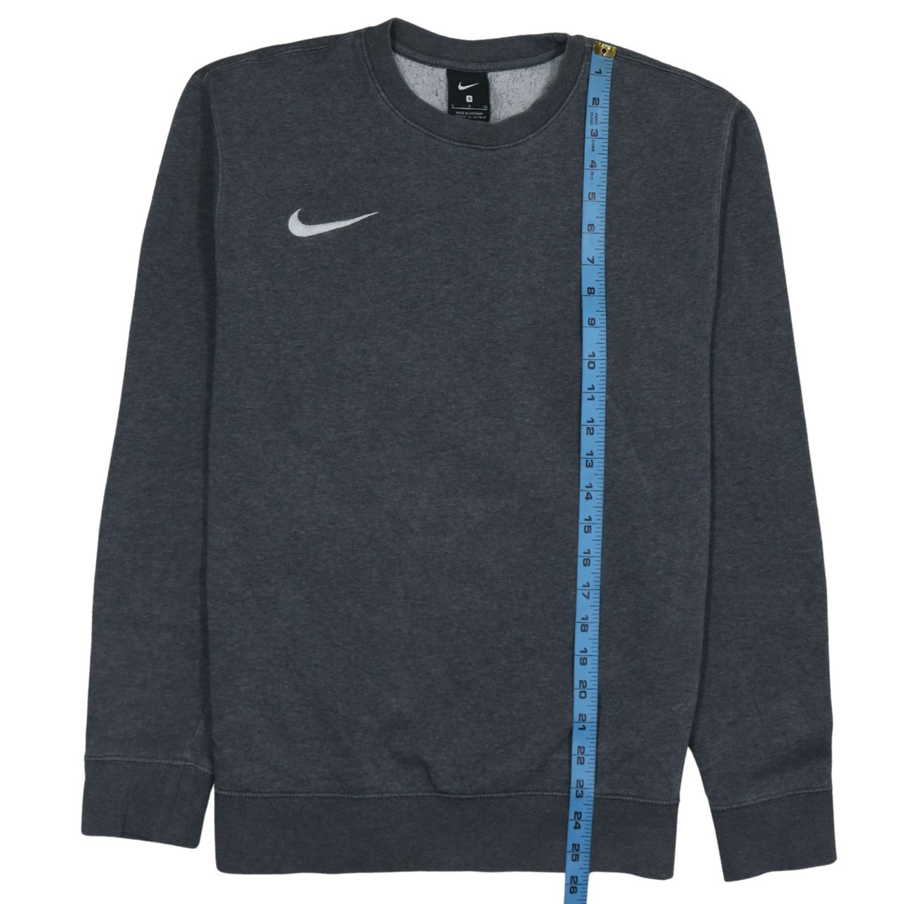 Nike Men's Grey Small Crew Neck Fleece Logo Sweatshirt