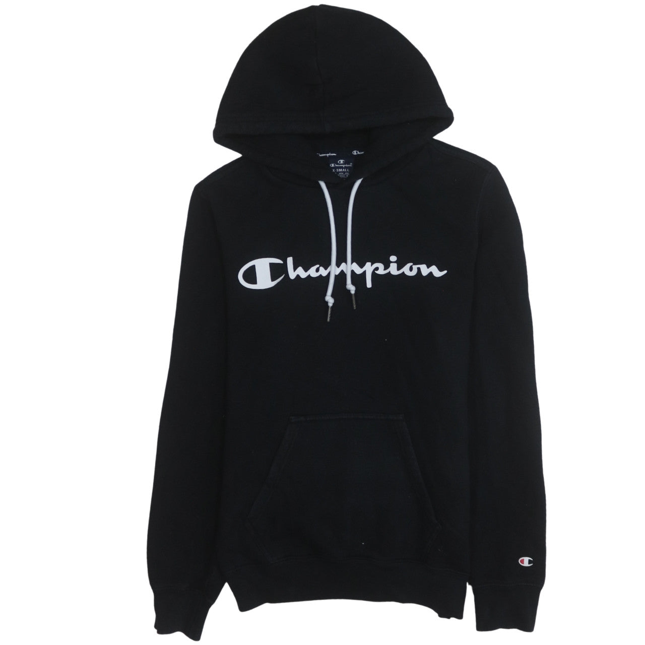 Champion Womens Black XS Pullover Hoodie with Logo Print
