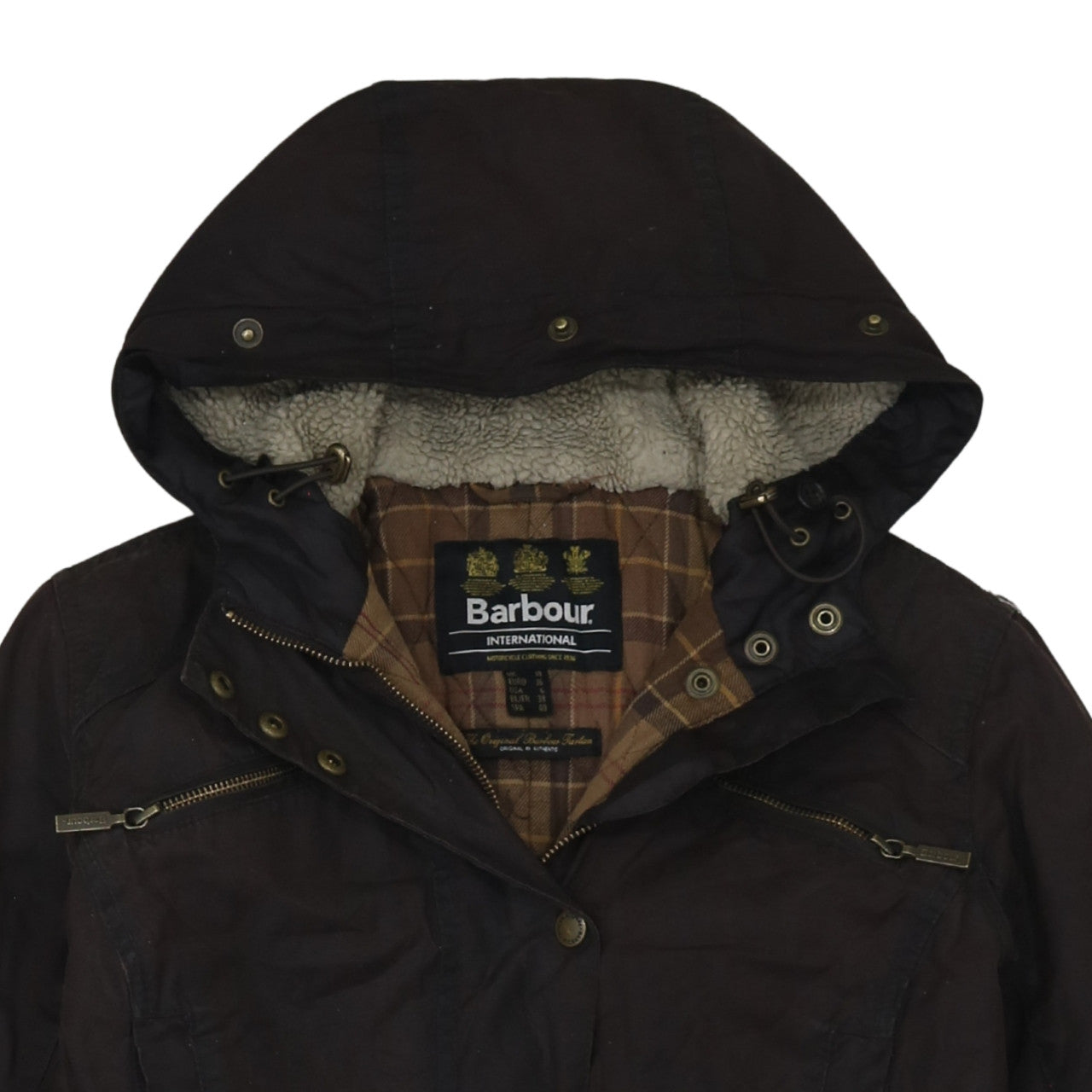 Barbour Women Brown Waxed Parka Jacket Size 10 Hooded Lined
