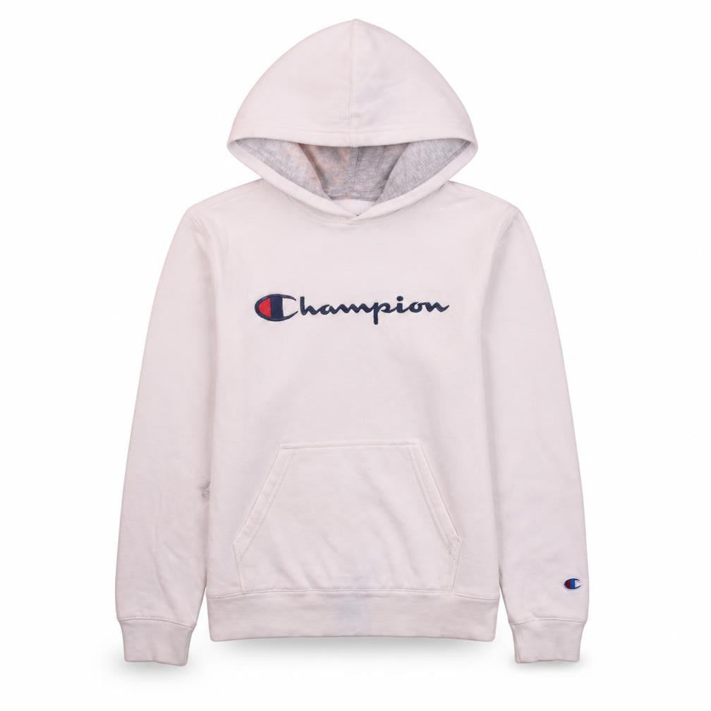 Champion Women White Hoodie L Logo Pullover Cotton Blend