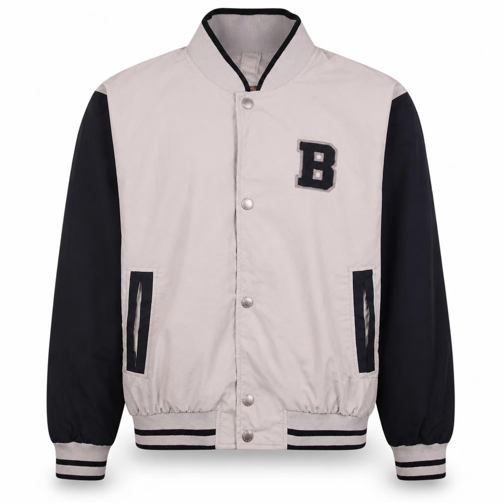 Brugi Boys Beige & Black Varsity Style Sweatshirt S Full Snap Jacket