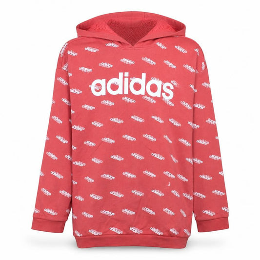 Adidas Womens Red Hooded Pullover Sweatshirt L 16-18 Logo Print