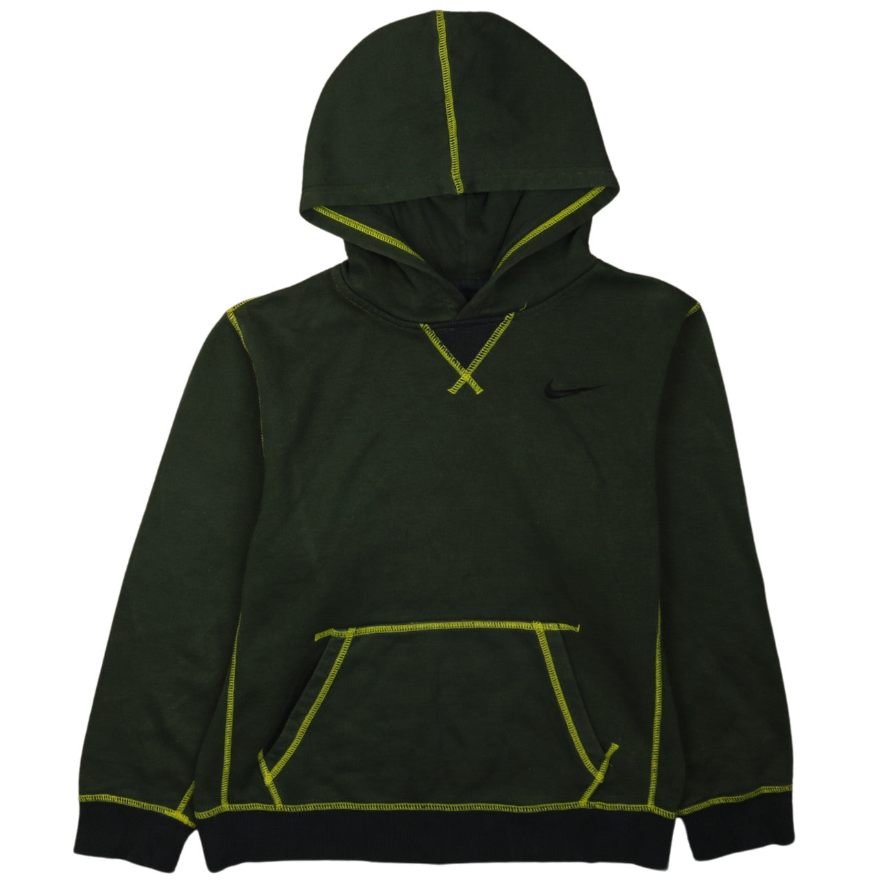 Nike Boys Green Pullover Hoodie L 12-13 Years Contrast Stitch Sweatshirt