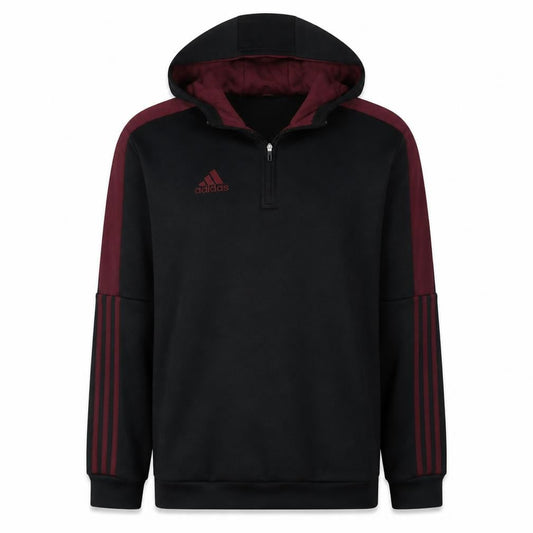 Adidas Men's Black & Burgundy 1/4 Zip Hoodie Size M Sportswear