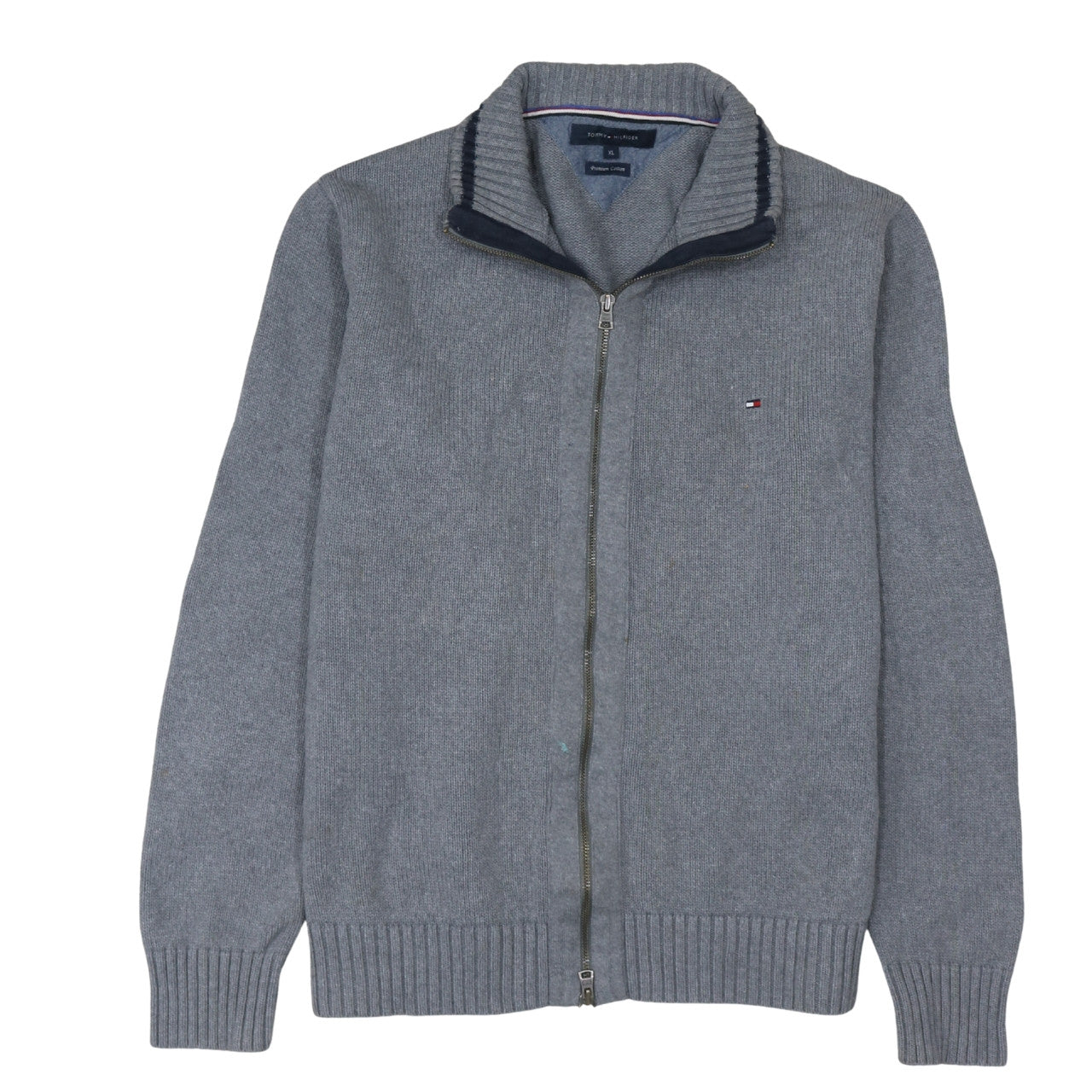 Tommy Hilfiger Men's Grey XL Full Zip Cotton Jumper