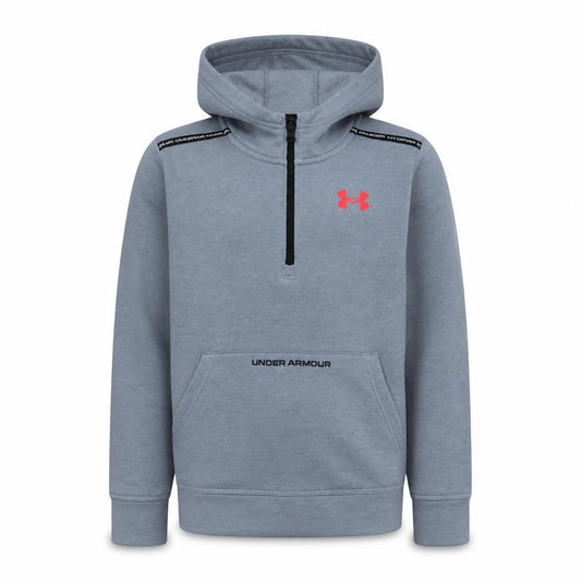Front view of Under Armour boys’ grey half zip hoodie size 158cm cotton blend