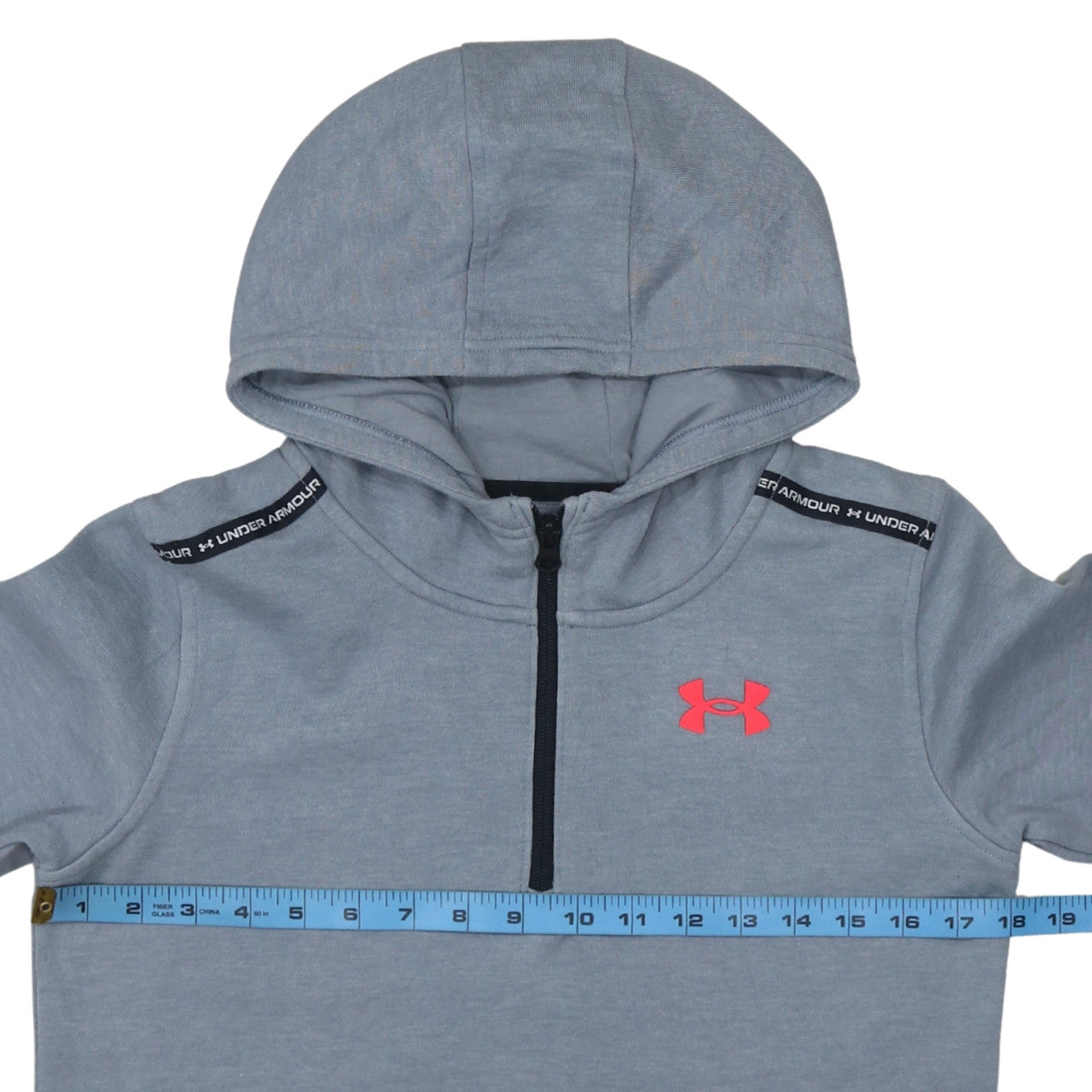 Under Armour Boys Grey Half Zip Hoodie Size 158cm Cotton Blend