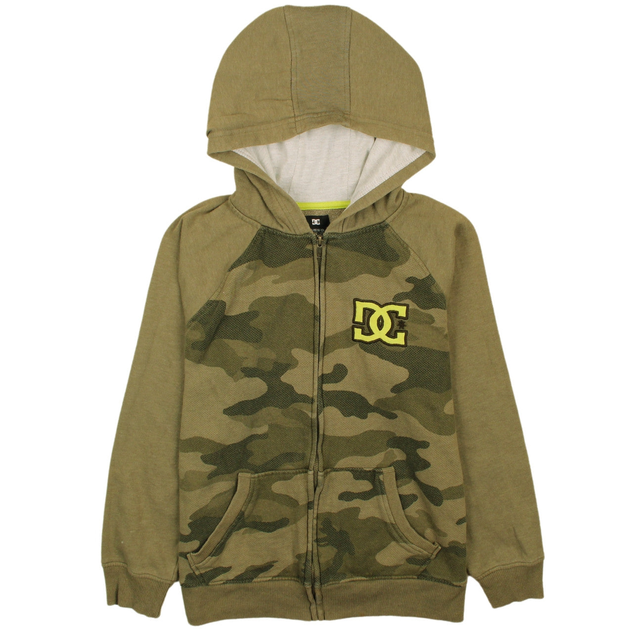 DC Boys Green Camouflage Full Zip Hoodie XL 14-16 Cotton Blend