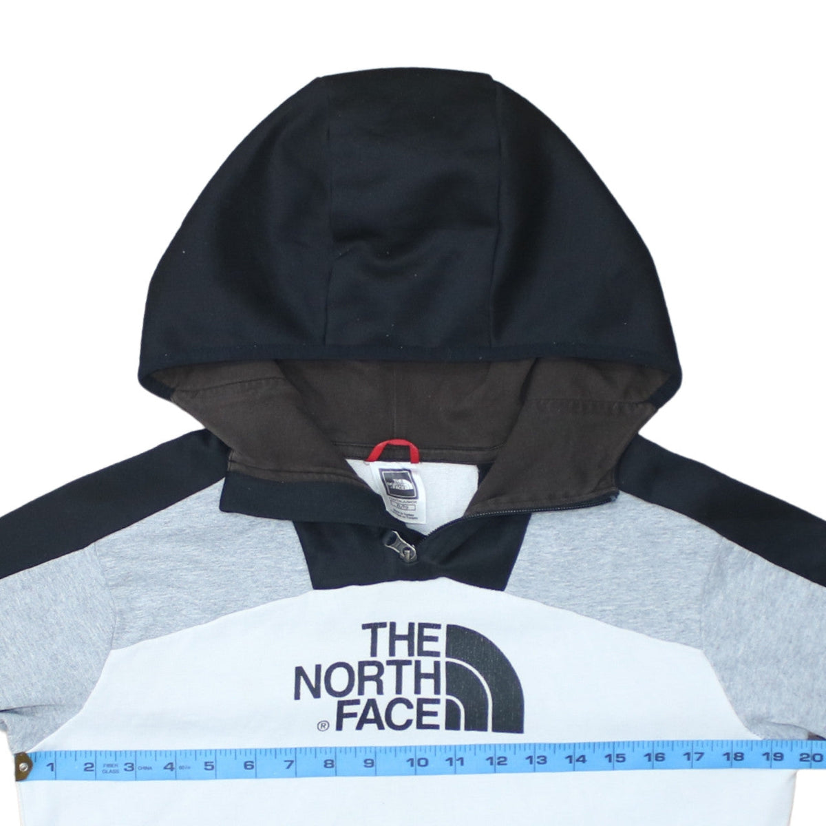 The North Face Boys Grey Black Colourblock Pullover Hoodie XL Cotton Blend