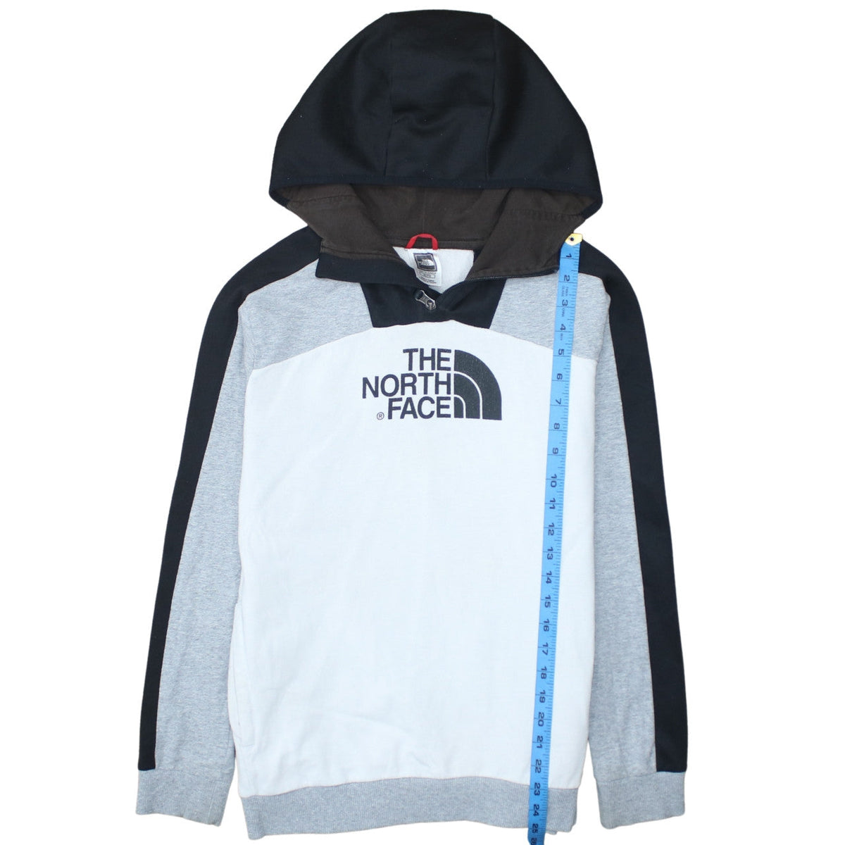 The North Face Boys Grey Black Colourblock Pullover Hoodie XL Cotton Blend