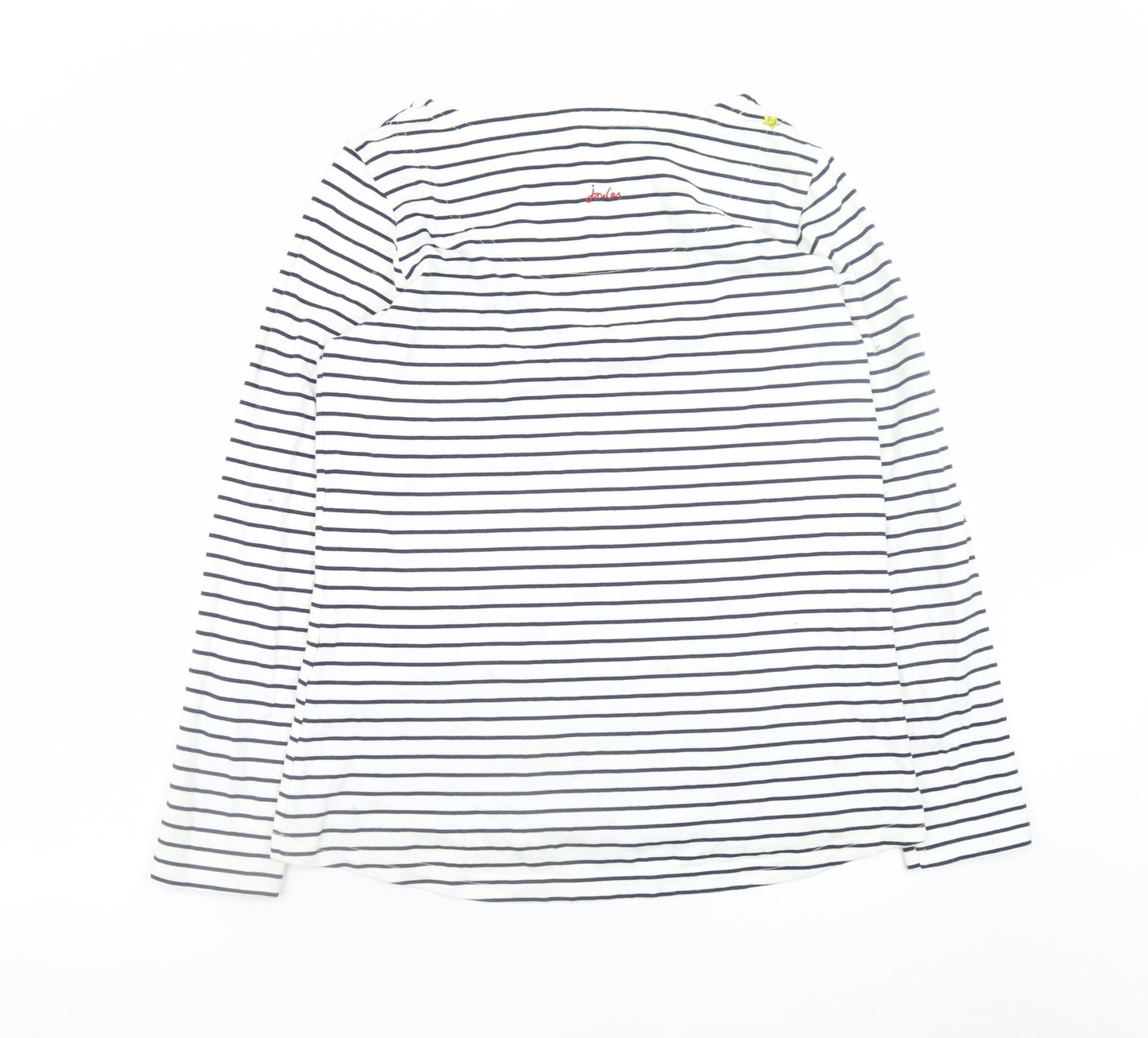 Joules Women’s White Striped Embroidered Long Sleeve Cotton T-Shirt Size 12
