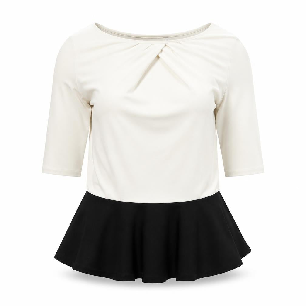 Karen Millen Women White Black Peplum Blouse Size 6 Viscose Stretch