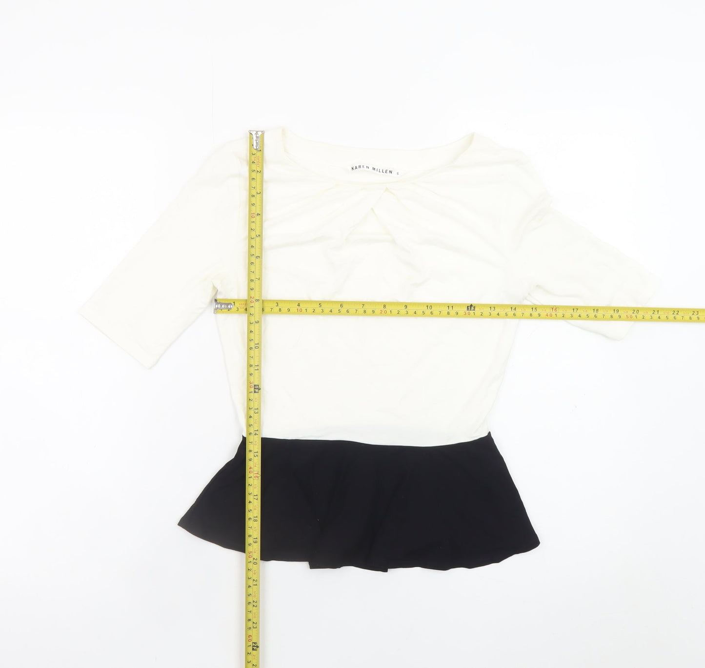 Karen Millen Women White Black Peplum Blouse Size 6 Viscose Stretch