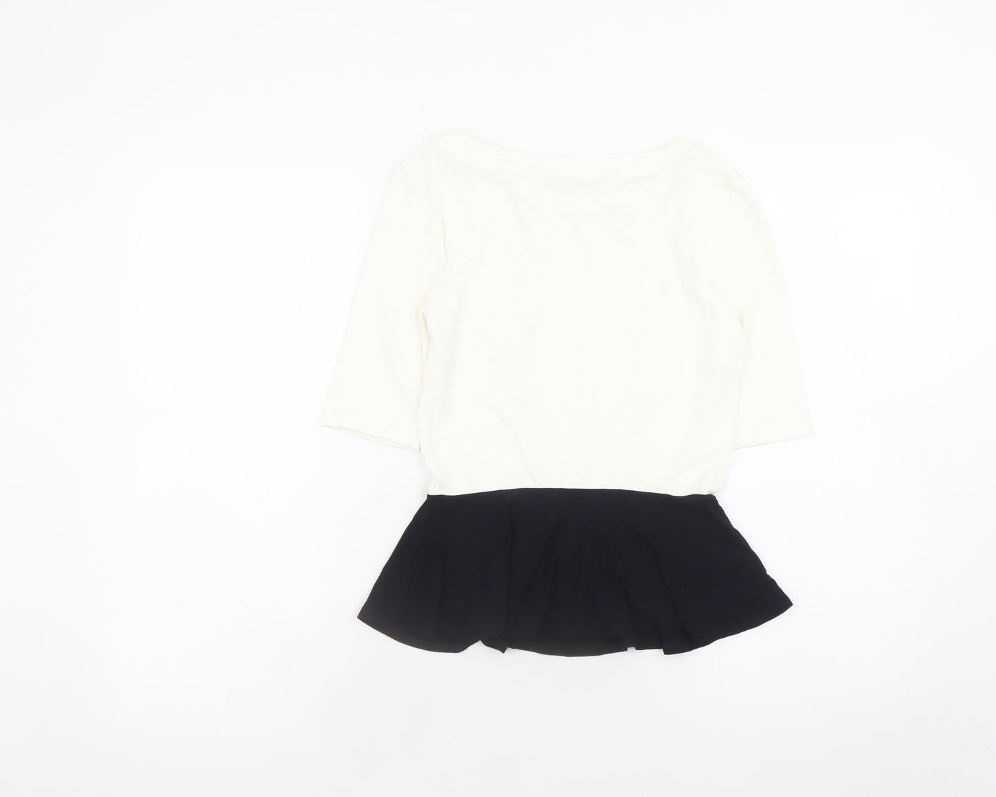 Karen Millen Women White Black Peplum Blouse Size 6 Viscose Stretch